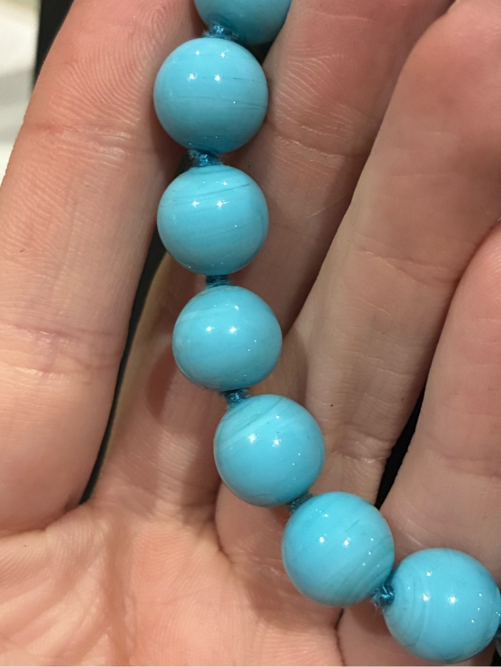 Vintage Mid Century Turquoise Glass Beaded Necklace - Picture 4 of 6